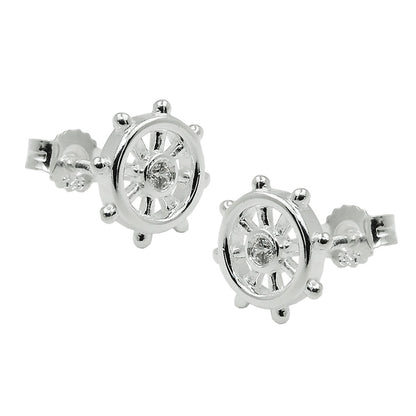 Stud earrings 9mm steering wheel zirconia silver 925