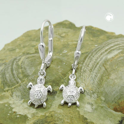 Ear clip earrings 25x7mm turtle zirconias shiny silver 925