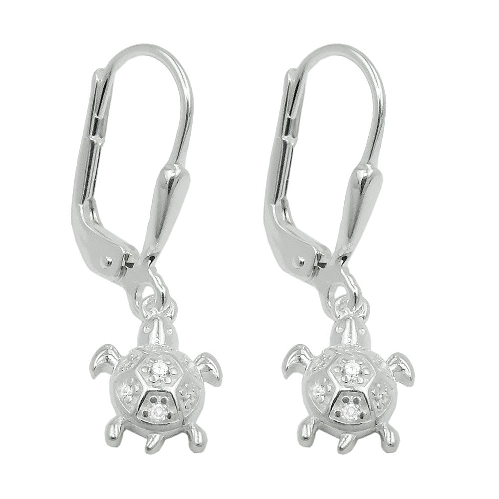 Ear clip earrings 25x7mm turtle zirconias shiny silver 925