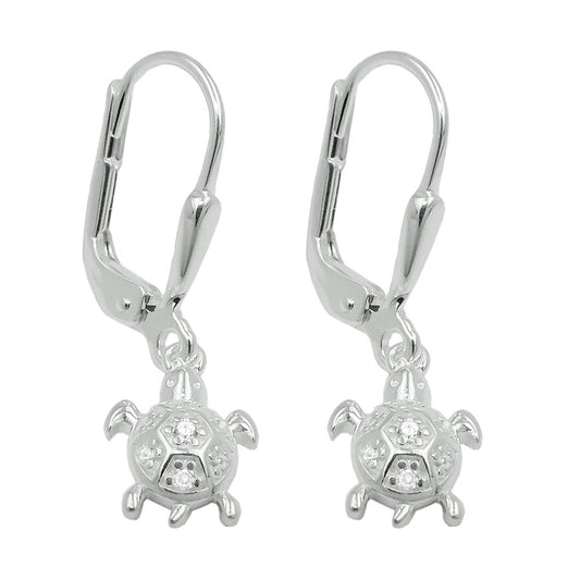 Ear clip earrings 25x7mm turtle zirconias shiny silver 925