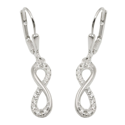 Ear leverback earrings earrings 32x6mm eight infinity signs with zirconias silver 925