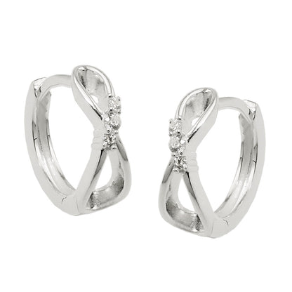 Hoop hinged earrings 14x5mm loop eight infinity signs with zirconias silver 925
