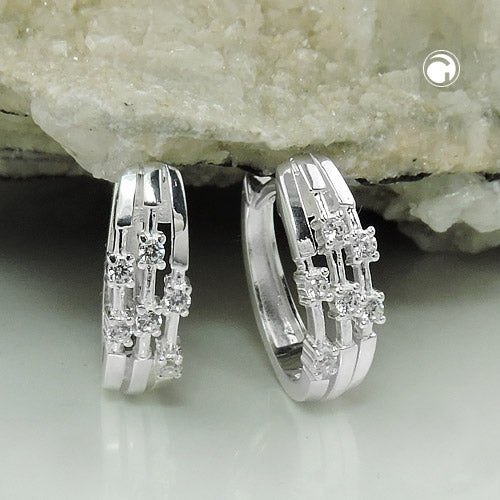 Creolen „15×13×5 mm Zirkonia & Klappscharnier“ Silber 925 – elegant & funkelnd