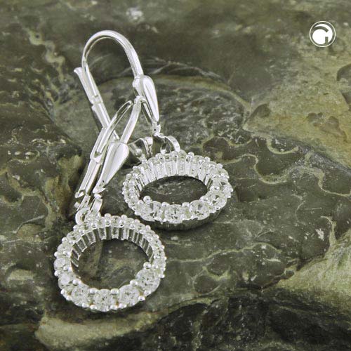 Ear leverback earrings earrings 26x10mm circle with zirconias silver 925