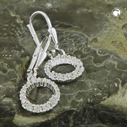 Ear leverback earrings earrings 26x10mm circle with zirconias silver 925