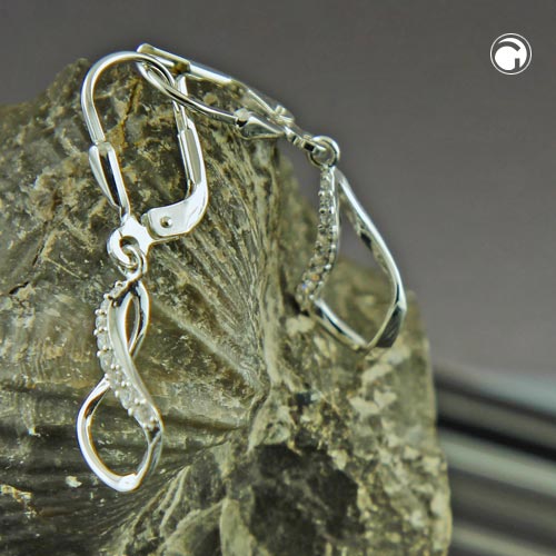 Ear stud earrings 30x9mm rhombus twisted with zirconias silver 925