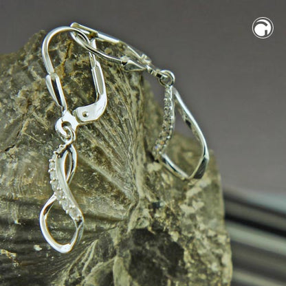 Ear stud earrings 30x9mm rhombus twisted with zirconias silver 925