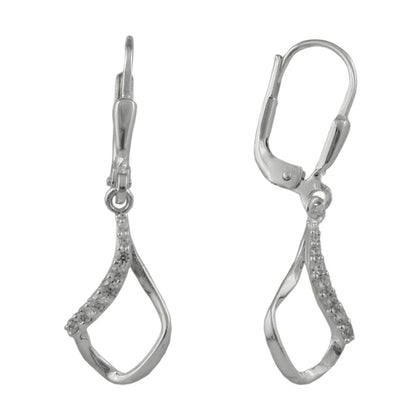 Ear stud earrings 30x9mm rhombus twisted with zirconias silver 925