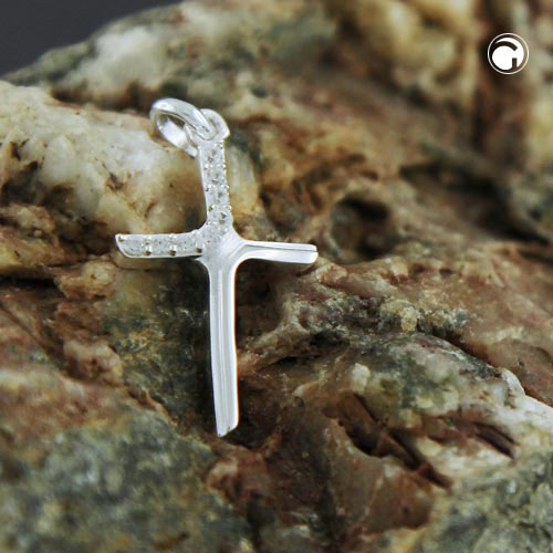 Pendant 20x6mm cross with zirconias matt-glossy silver 925