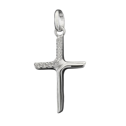 Pendant 20x6mm cross with zirconias matt-glossy silver 925