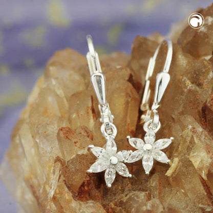 Ear leverback earrings 23x6mm flower or star zirconia silver 925