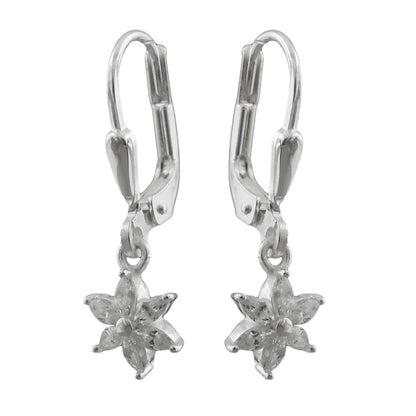 Ear leverback earrings 23x6mm flower or star zirconia silver 925