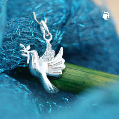 Pendant 15x13mm dove with olive branch with zirconias silver 925