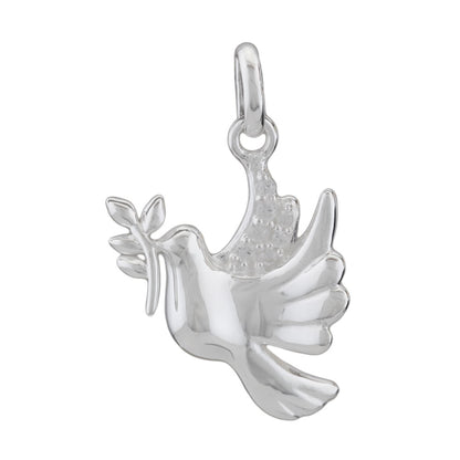 Pendant 15x13mm dove with olive branch with zirconias silver 925