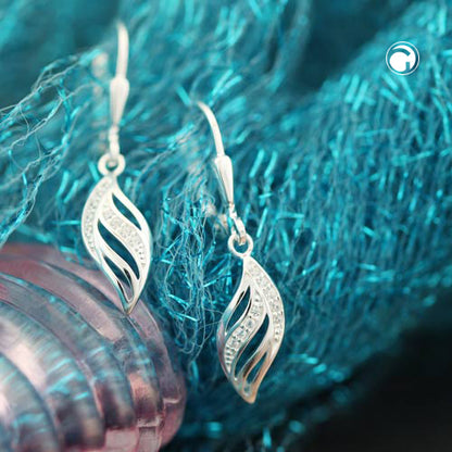 Ear leverback earrings 30x6mm leaf shape with zirconias silver 925