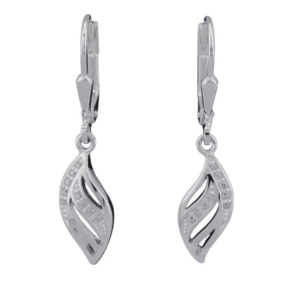 Ear leverback earrings 30x6mm leaf shape with zirconias silver 925