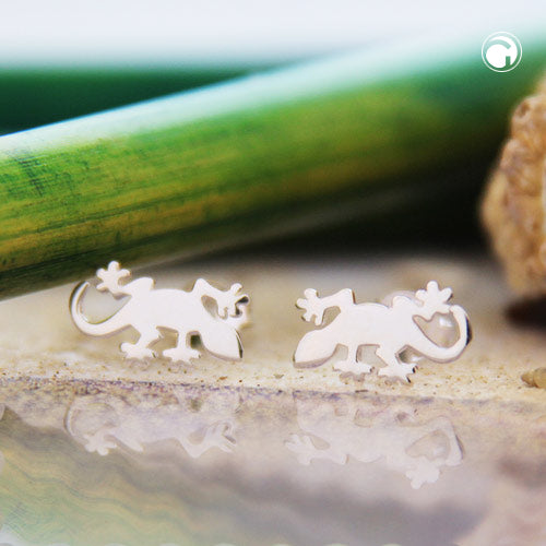 Stud earrings 11x6mm salamander shiny silver 925