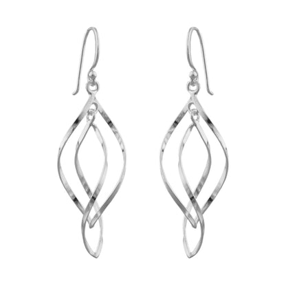 Ohrhaken Ohrring 45x13mm 2x Spitzoval in sich gedreht glänzend Silber 925