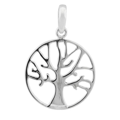 Pendant 18mm Tree of Life circular shiny silver 925