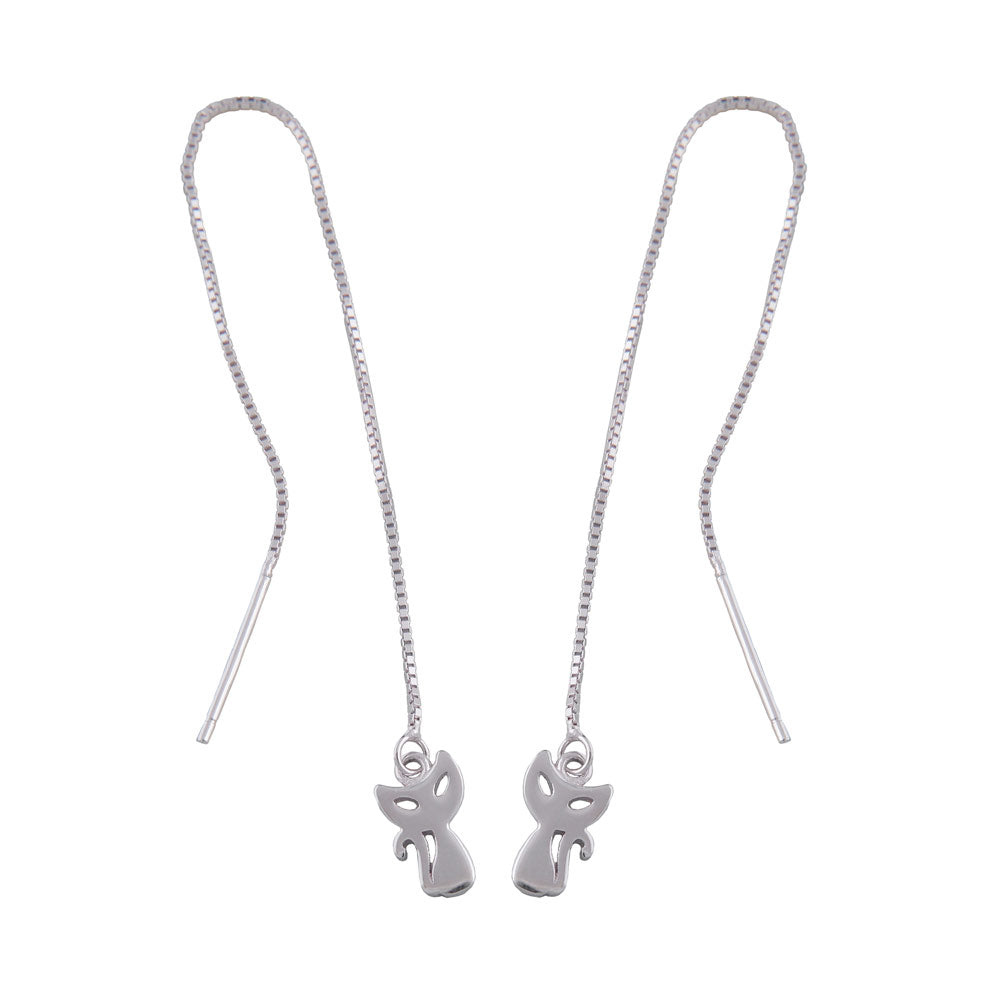 Pull-through earring 100x5mm with cat silver 925