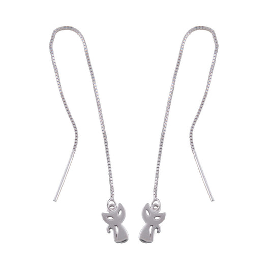 Pull-through earring 100x5mm with cat silver 925