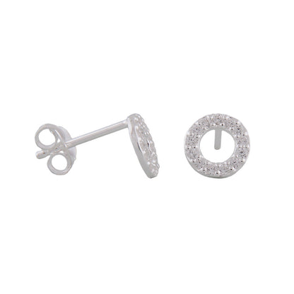 Stud earring 7mm circle with zirconias silver 925