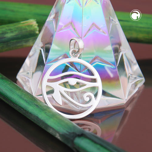 Pendant 20mm Horus Eye circular shiny silver 925