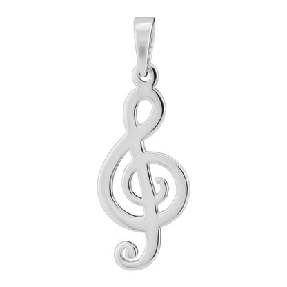 Pendant 24x12mm treble clef shiny silver 925