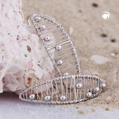 Ear hook earring 31x8mm pointed oval braid with small balls rhodium-plated silver 925