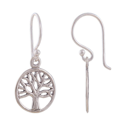 Ear hook earring 24x11mm tree of life circular shiny silver 925