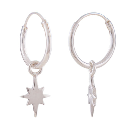Hoop earring 23x7mm wire hoop with plug closure and pendant star shiny silver 925