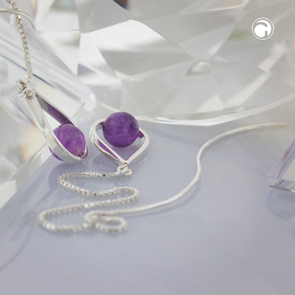 Pull-through earring 140x10mm Venetian chain with approx. 6mm amethyst ball silver 925