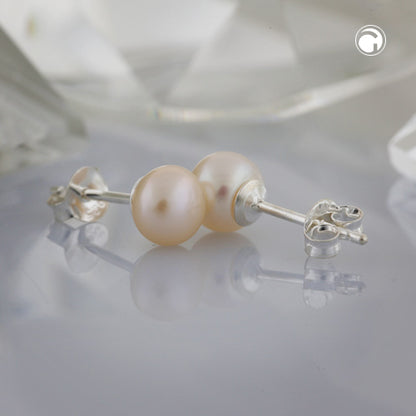 Stud earrings approx. 6.5mm freshwater cultured pearl rose-colored unround silver 925