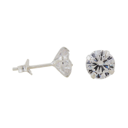 Stud earrings with 6mm zirconia round set in 925 silver