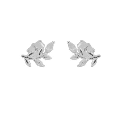 Stud earring 11x6mm leaf with zirconias silver 925
