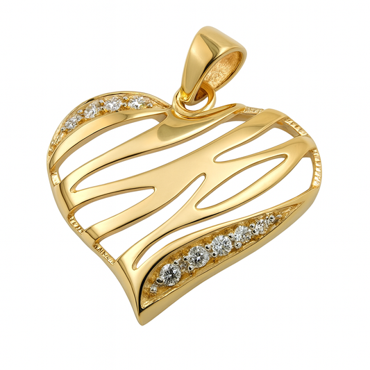 Pendant 17x20mm heart shiny with 9 zirconias 9Kt GOLD