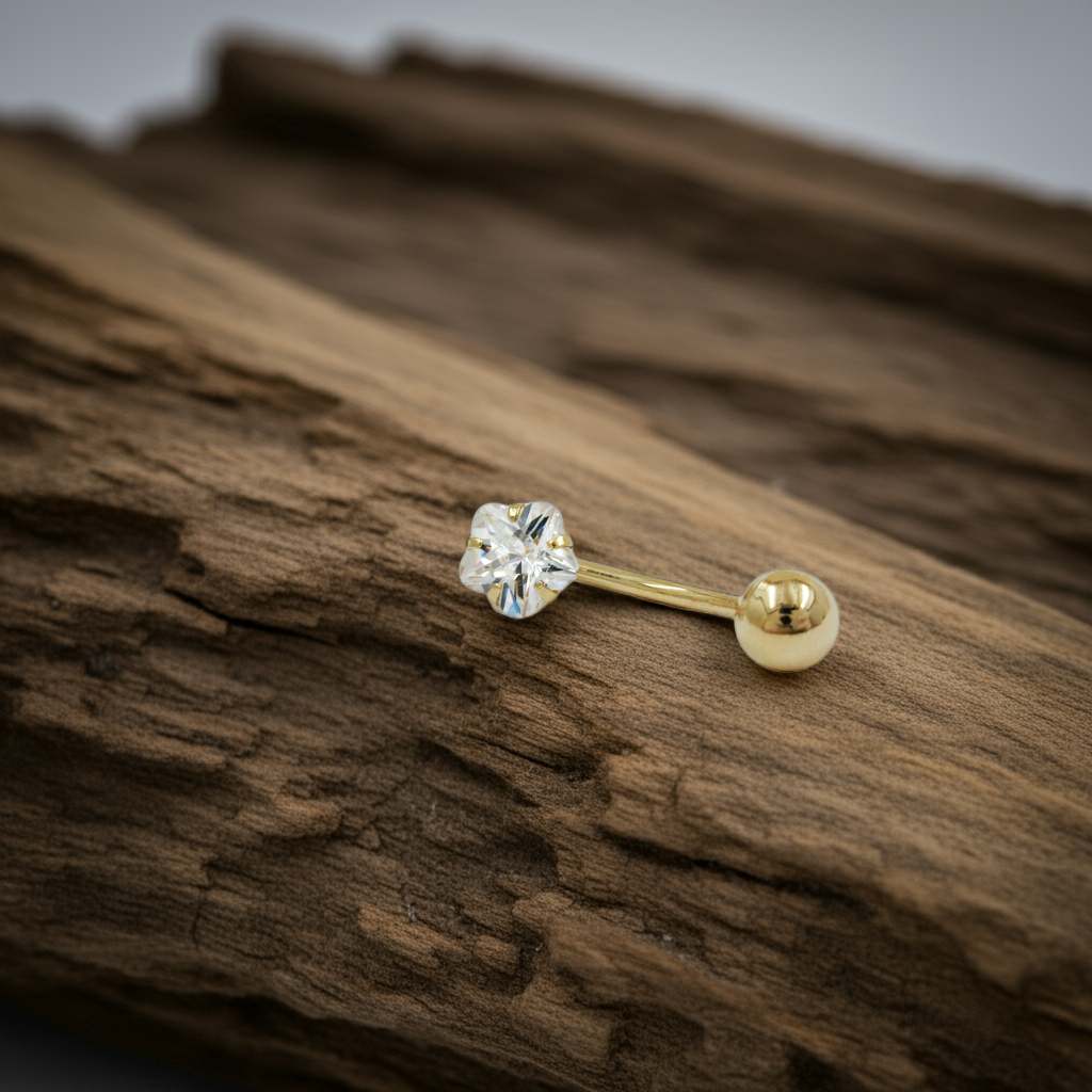 Belly button piercing Banana 17x6mm flower zirconia 14Kt GOLD