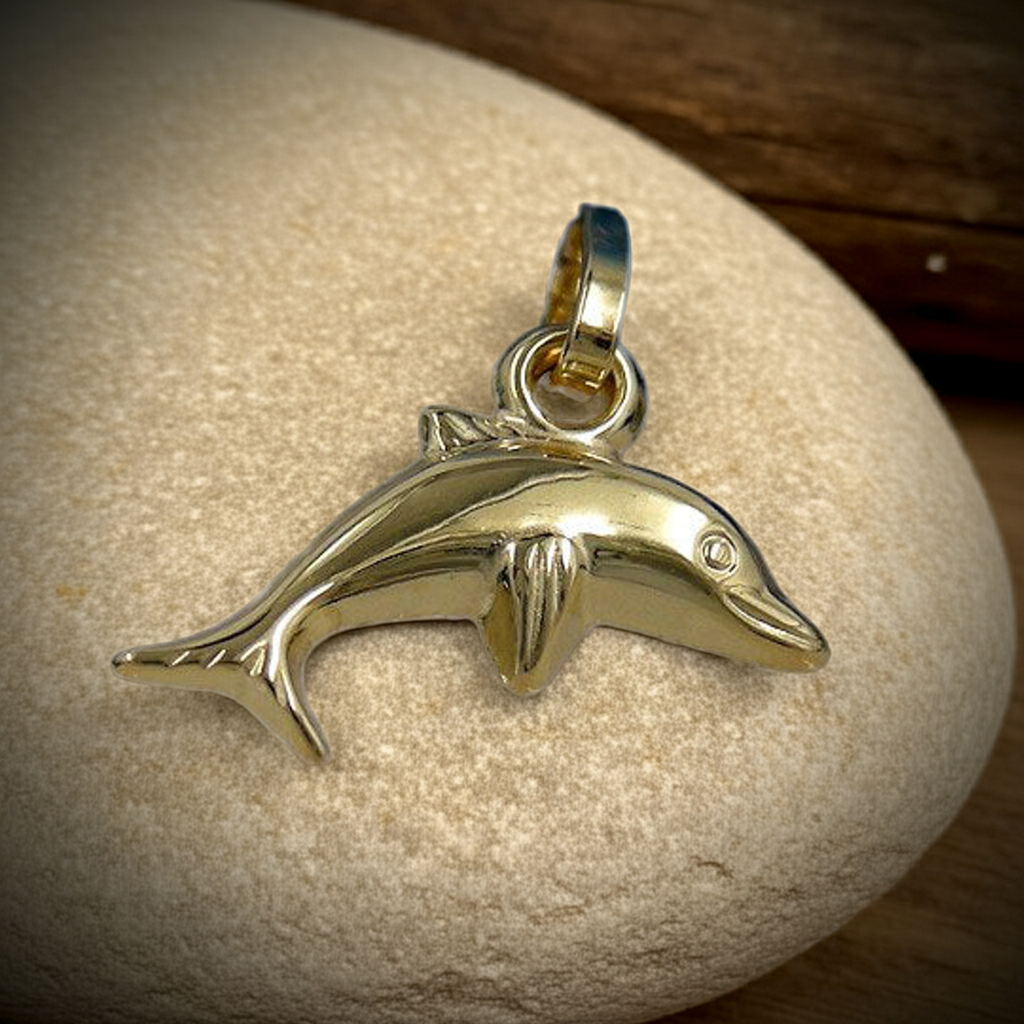 Pendant 12x7mm small dolphin shiny 9Kt GOLD