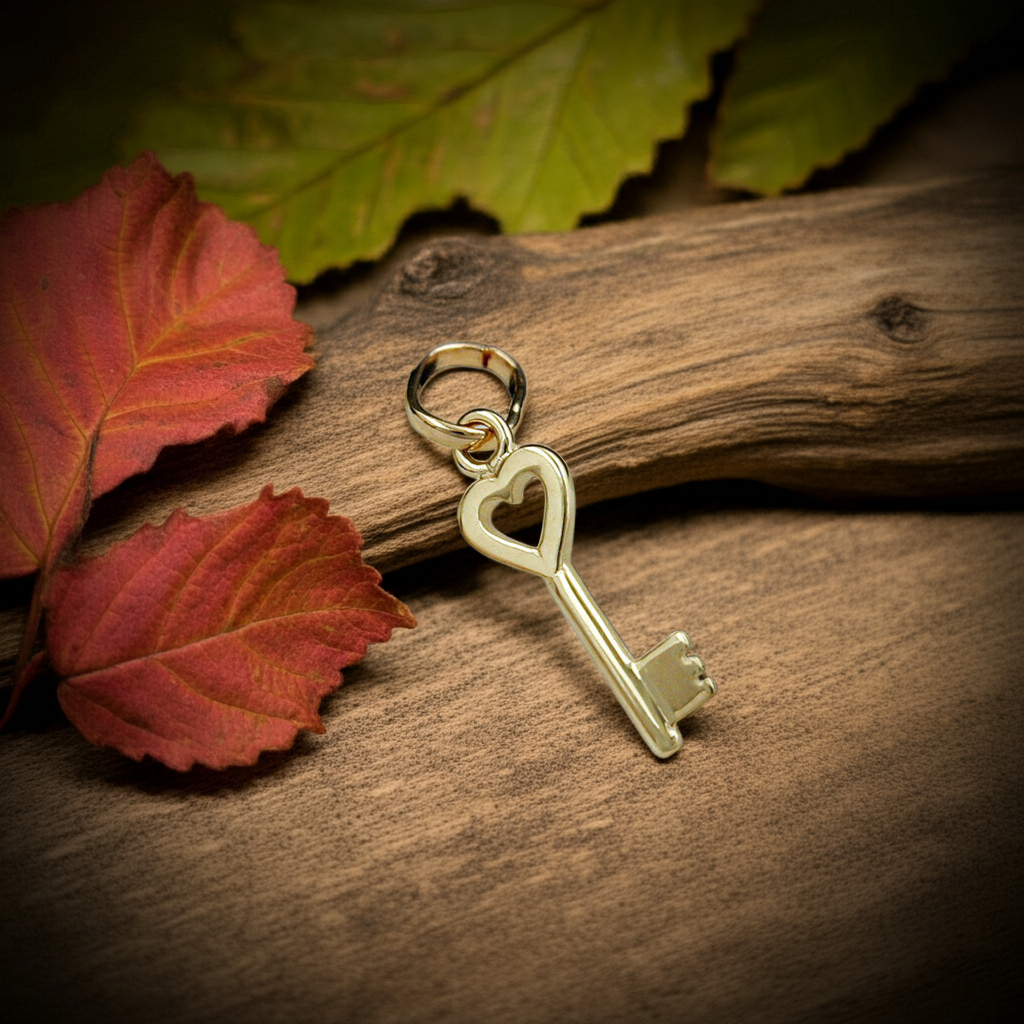 Pendant 15x5mm heart key shiny 9Kt GOLD