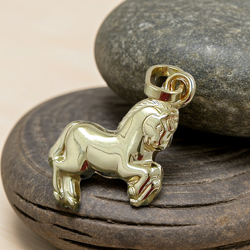 Pendant 10x11mm horse shiny 9Kt GOLD