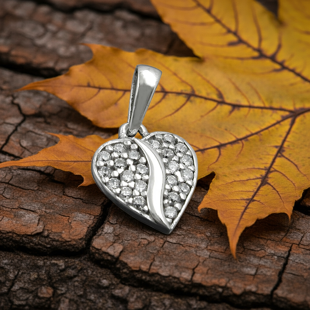 Pendant 10mm heart with zirconias rhodium-plated silver 925