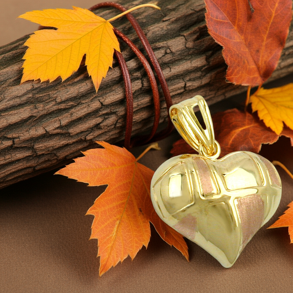 Pendant 15x16mm heart bicolor with red gold 9Kt GOLD