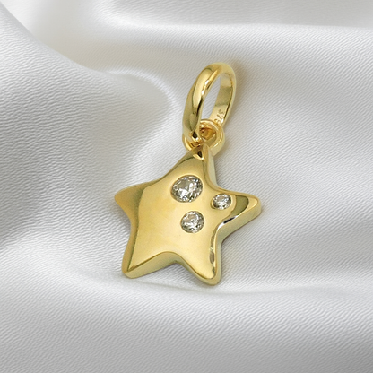 Pendant 10x10mm star shiny with 3 zirconias 9Kt GOLD